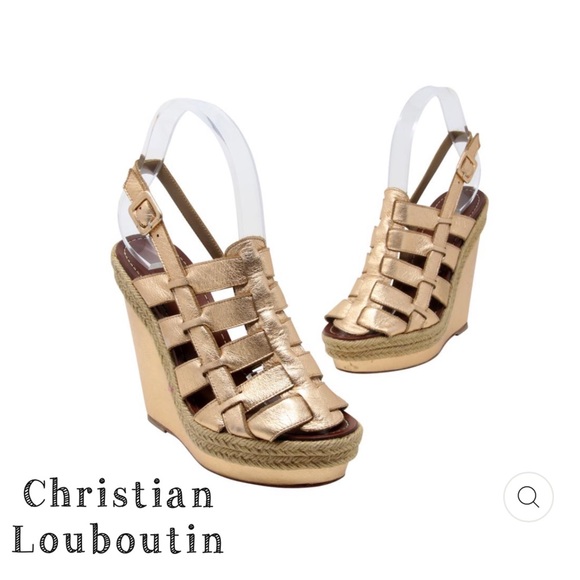 Christian Louboutin Shoes - 😎 SALE Christian Louboutin Gold Almeria leather pump wedges (36)